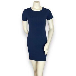 Vintage‎ Y2K Dress Short Sleeve Navy Blue Round Neckline Stretch Bodycon Simple